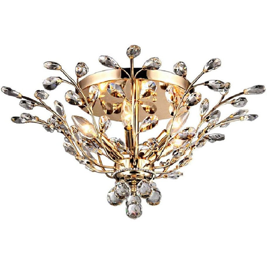 HomeRoots Ava 27" Crystal Flush Mount In Gold Finish