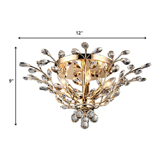 HomeRoots Ava 27" Crystal Flush Mount In Gold Finish