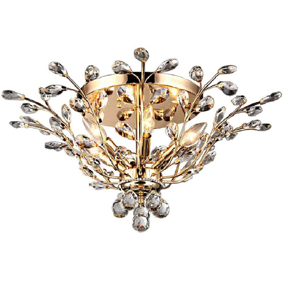 HomeRoots Ava 27" Crystal Flush Mount In Gold Finish