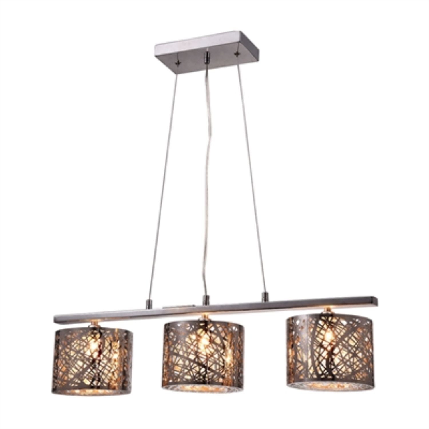 HomeRoots Avery 28" Crystal Pendant Lamp In Chrome With Three Lights