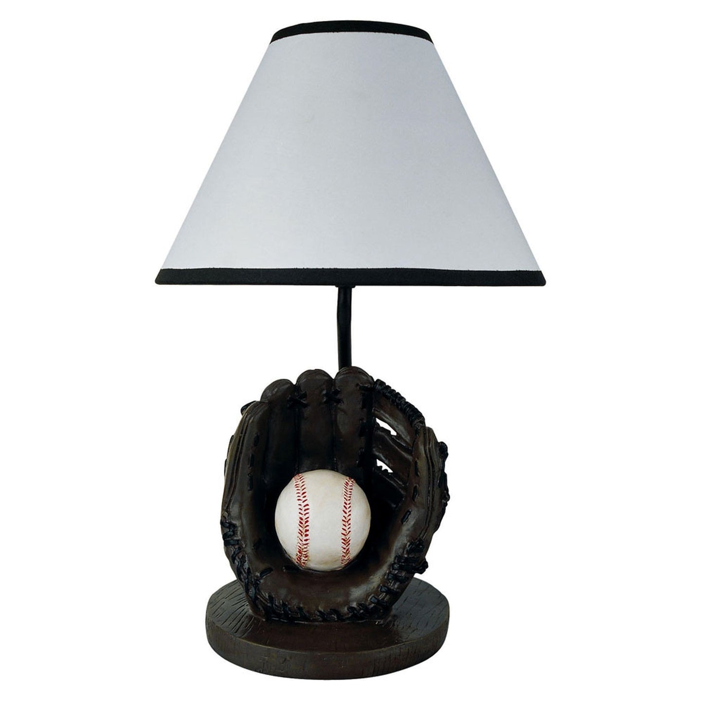 HomeRoots Baseball Themed Table Lamp With White Shade and Brown Finish