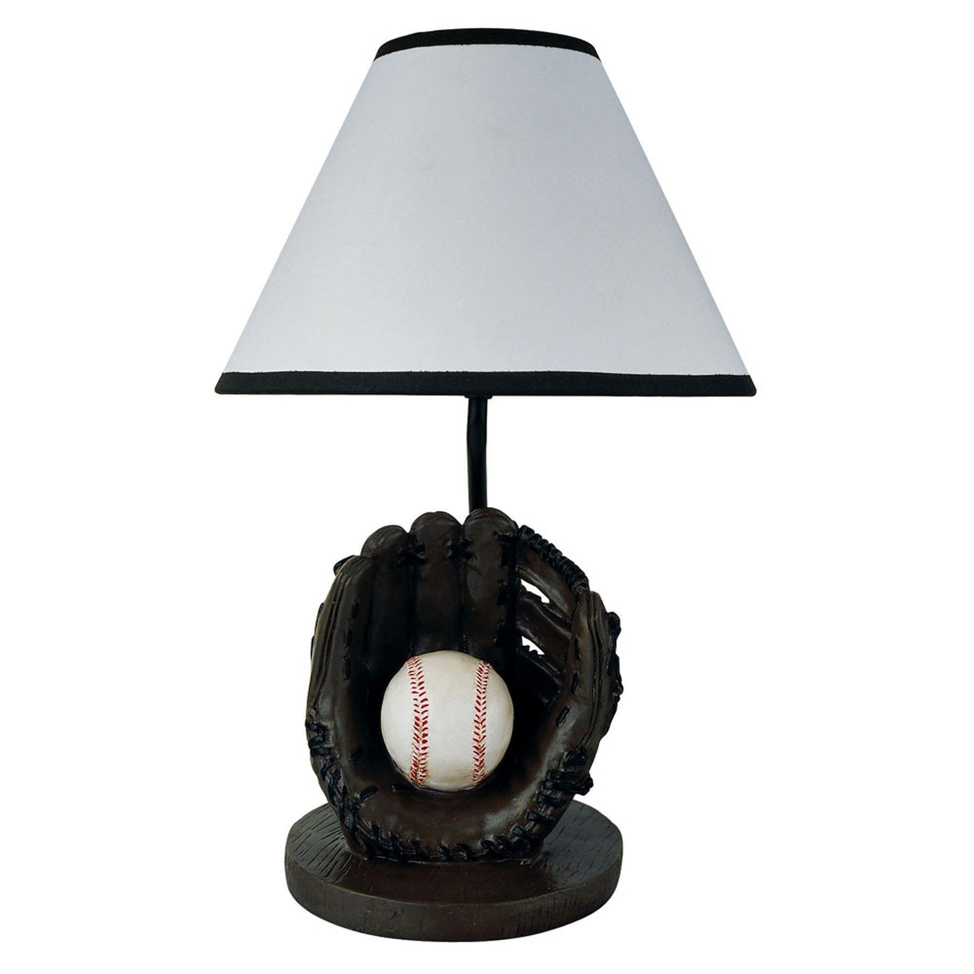 HomeRoots Baseball Themed Table Lamp With White Shade and Brown Finish