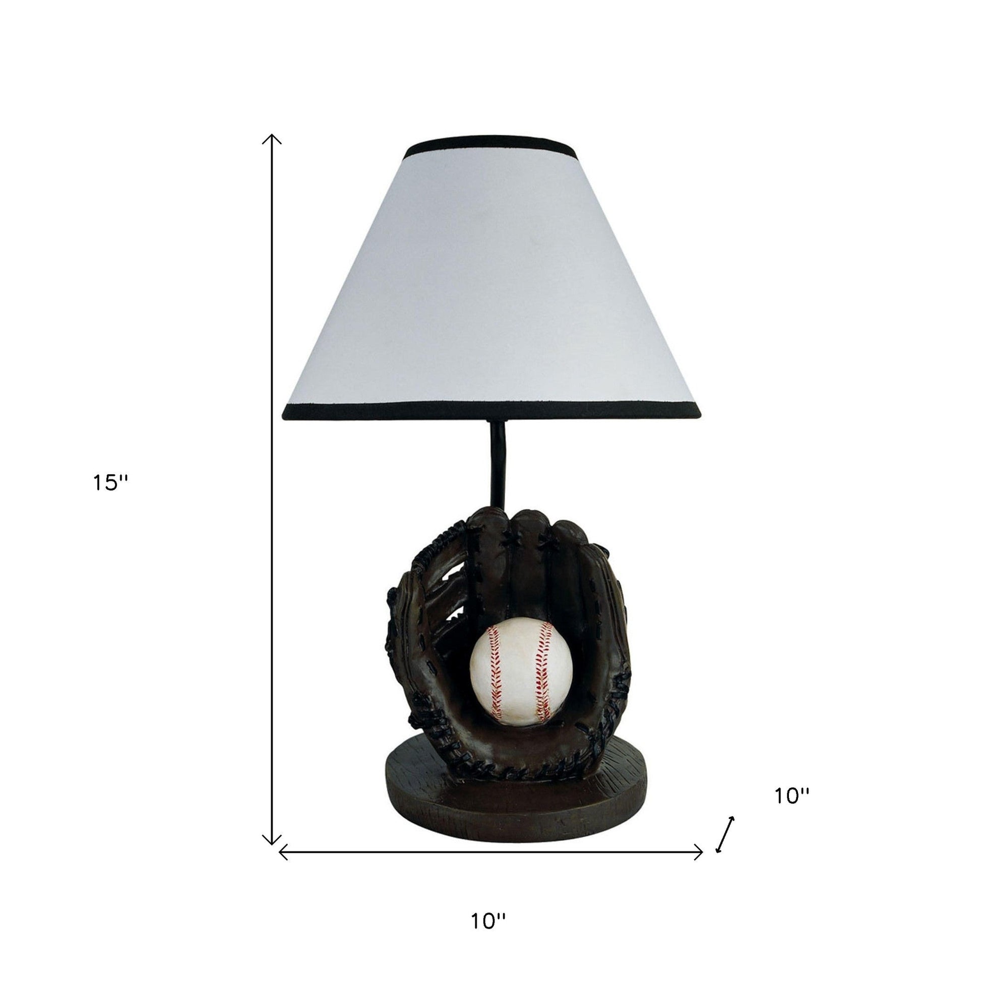 HomeRoots Baseball Themed Table Lamp With White Shade and Brown Finish