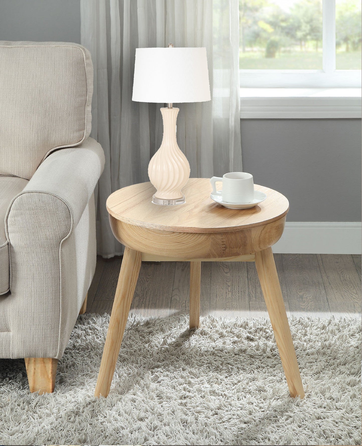 HomeRoots Beige Curved Ceramic Table Lamps in Set of Two