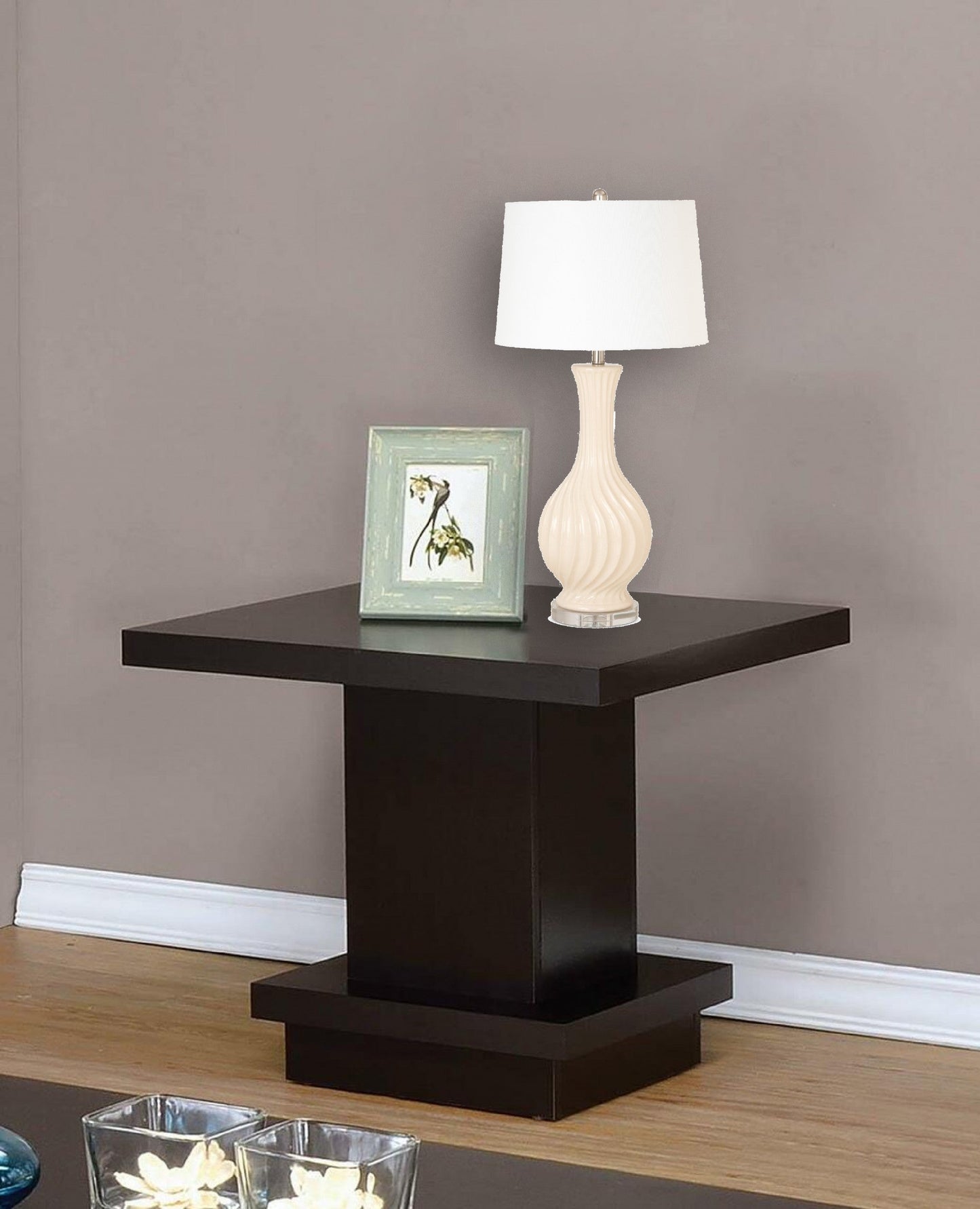 HomeRoots Beige Curved Ceramic Table Lamps in Set of Two