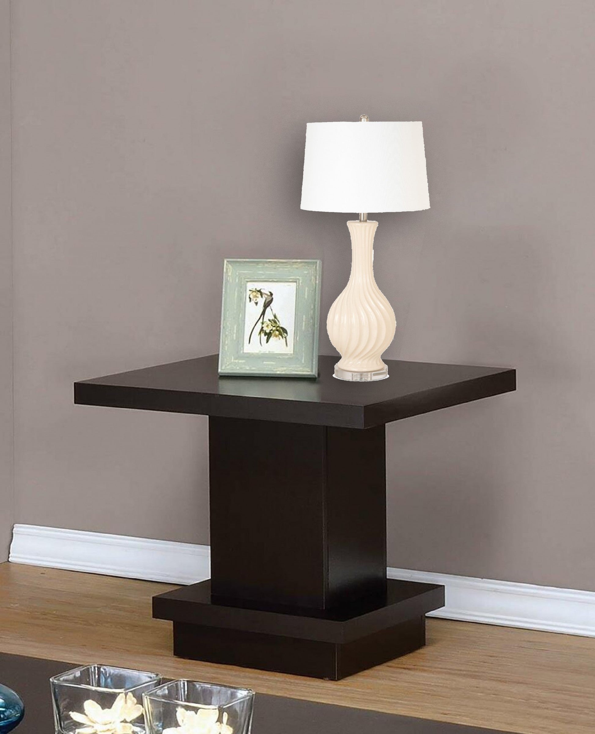 HomeRoots Beige Curved Ceramic Table Lamps in Set of Two