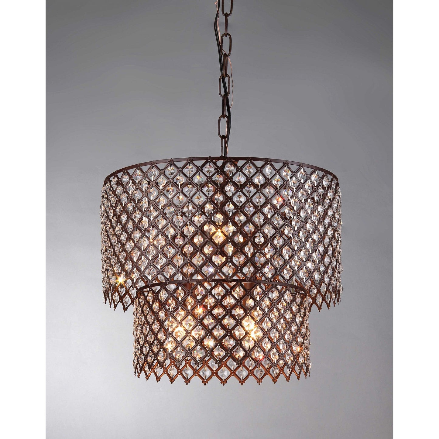 HomeRoots Bernadette Antique Bronze Chandelier With Crystal Finish