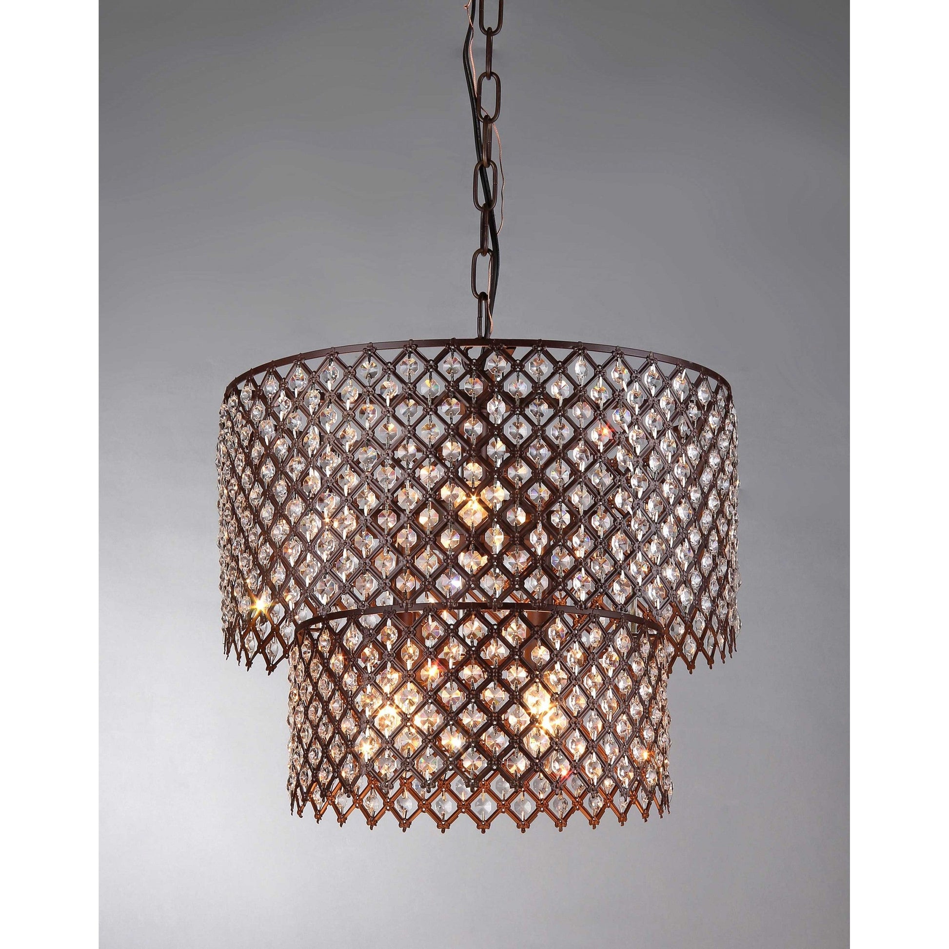 HomeRoots Bernadette Antique Bronze Chandelier With Crystal Finish