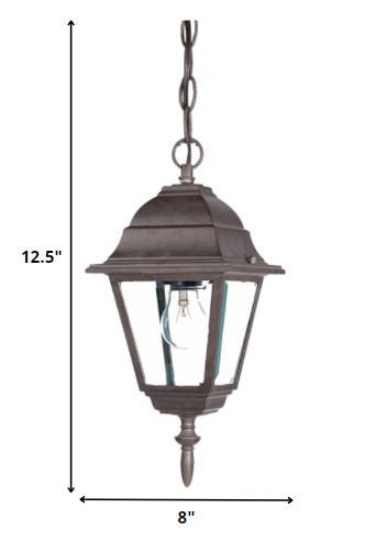 HomeRoots Beveled Glass Outdoor Hanging Light in Antique Brown Finish