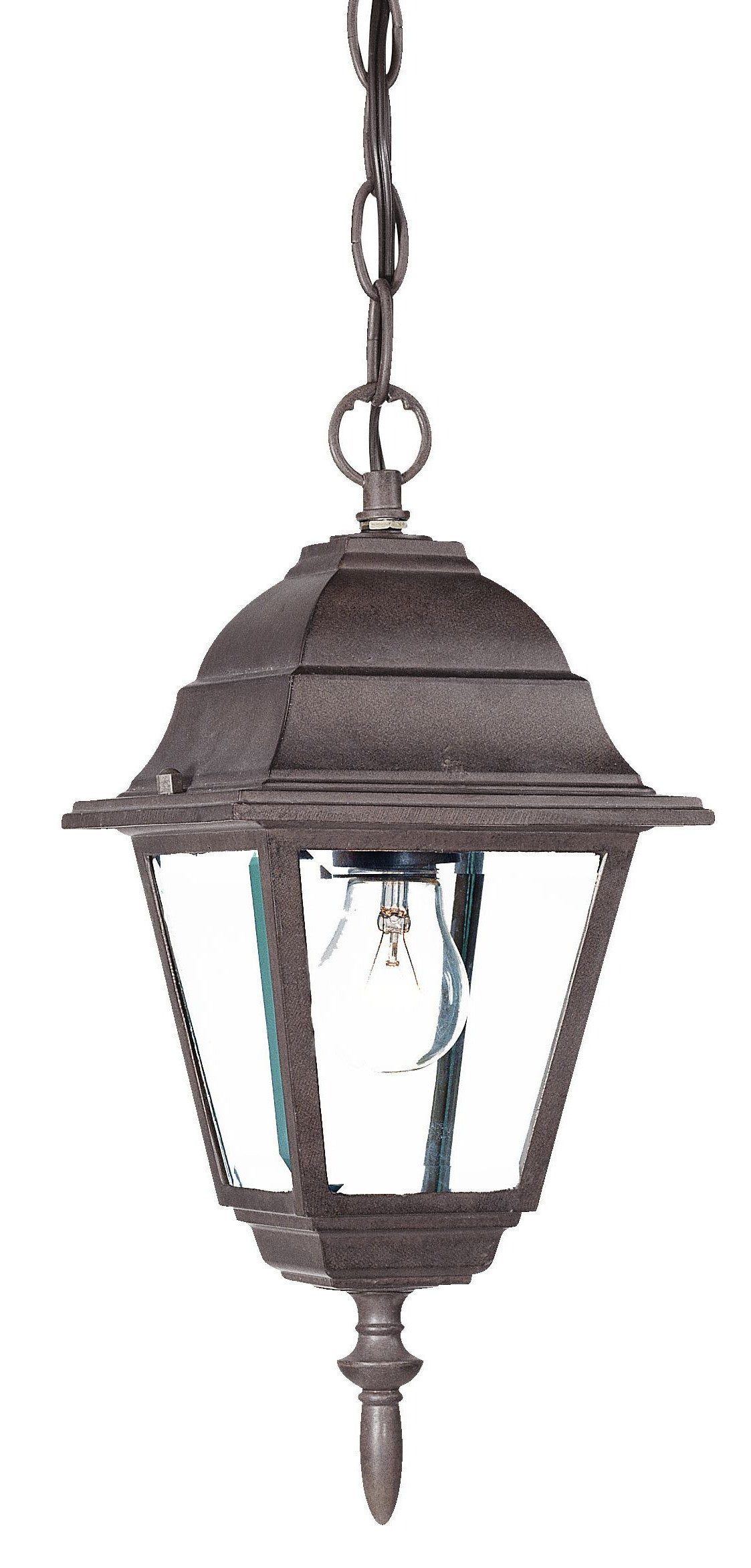 HomeRoots Beveled Glass Outdoor Hanging Light in Antique Brown Finish