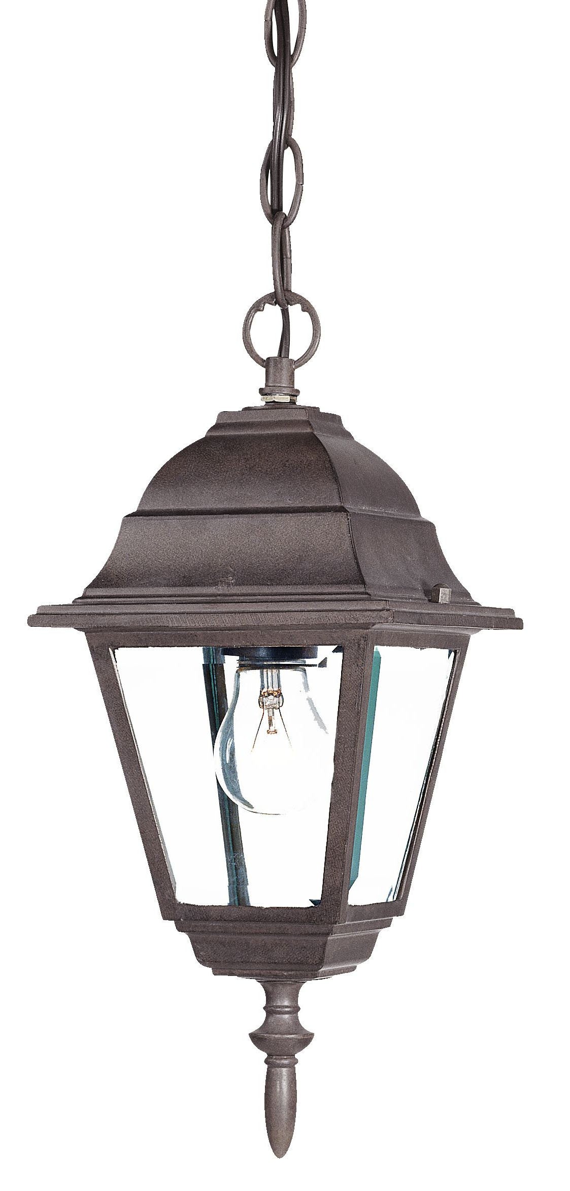 HomeRoots Beveled Glass Outdoor Hanging Light in Antique Brown Finish