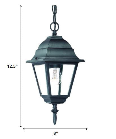 HomeRoots Beveled Glass Outdoor Hanging Light in Matte Black Finish