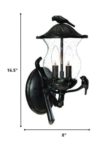 HomeRoots Bird Detail Lantern Wall Light in Matte Black Finish