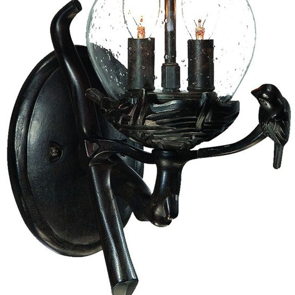 HomeRoots Bird Detail Lantern Wall Light in Matte Black Finish