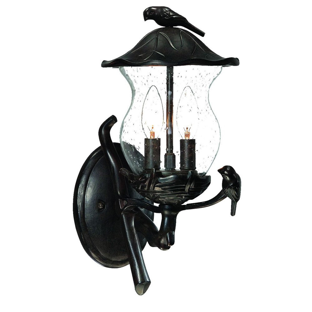 HomeRoots Bird Detail Lantern Wall Light in Matte Black Finish