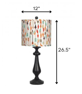HomeRoots Black Candlestick Table Lamp With Multi Color Tribal Arrows Shade