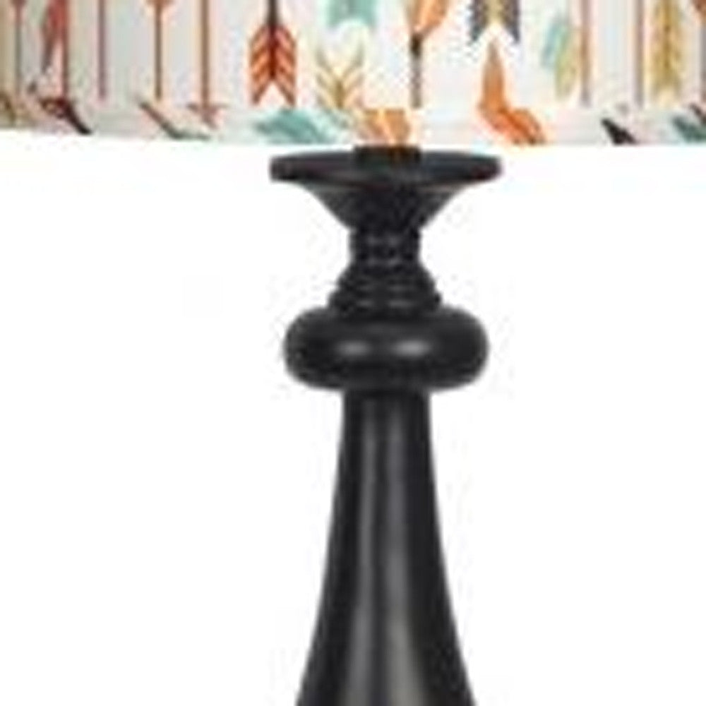 HomeRoots Black Candlestick Table Lamp With Multi Color Tribal Arrows Shade