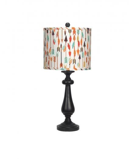 HomeRoots Black Candlestick Table Lamp With Multi Color Tribal Arrows Shade