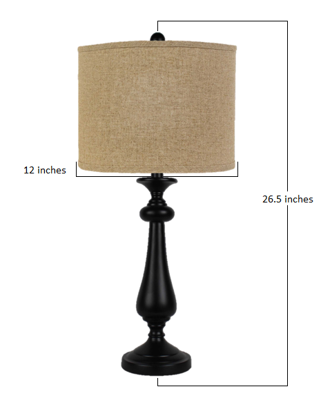 HomeRoots Black Candlestick Table Lamp With Sandy Tan Shade