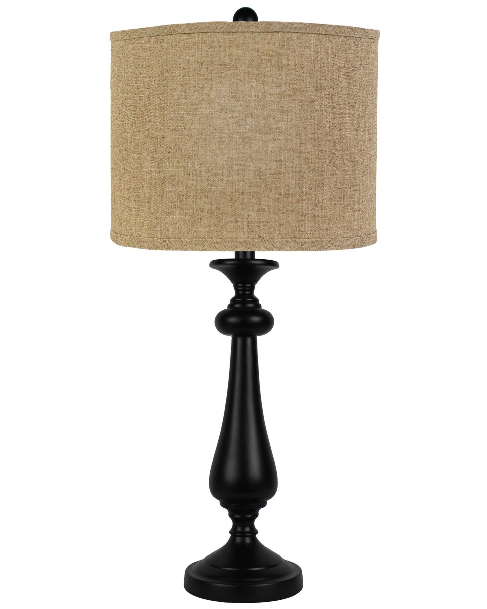 HomeRoots Black Candlestick Table Lamp With Sandy Tan Shade