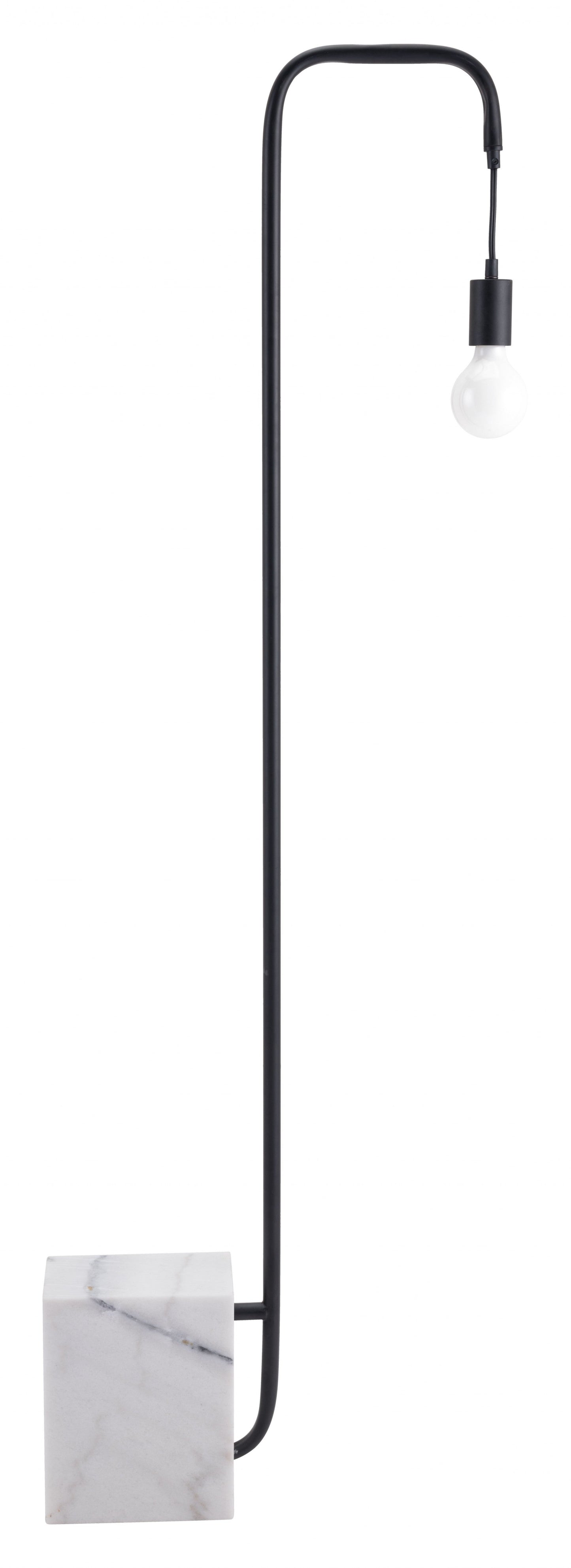 HomeRoots Black Industrial Bulb Floor Lamp With White Marble Base