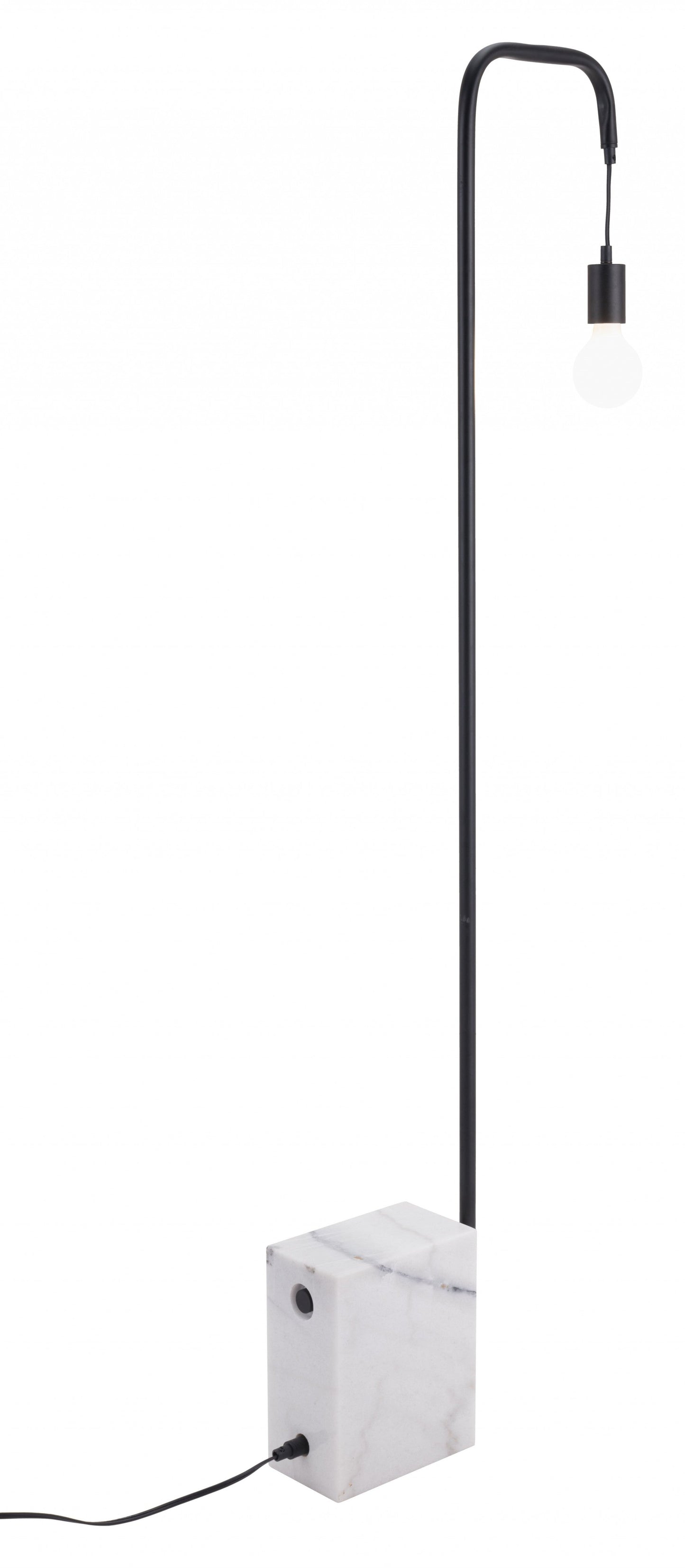 HomeRoots Black Industrial Bulb Floor Lamp With White Marble Base