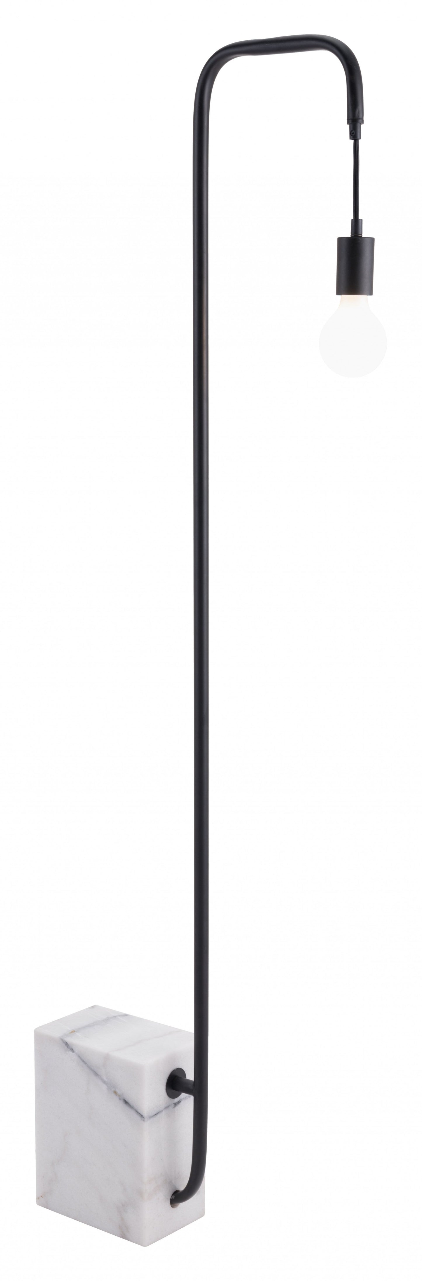 HomeRoots Black Industrial Bulb Floor Lamp With White Marble Base