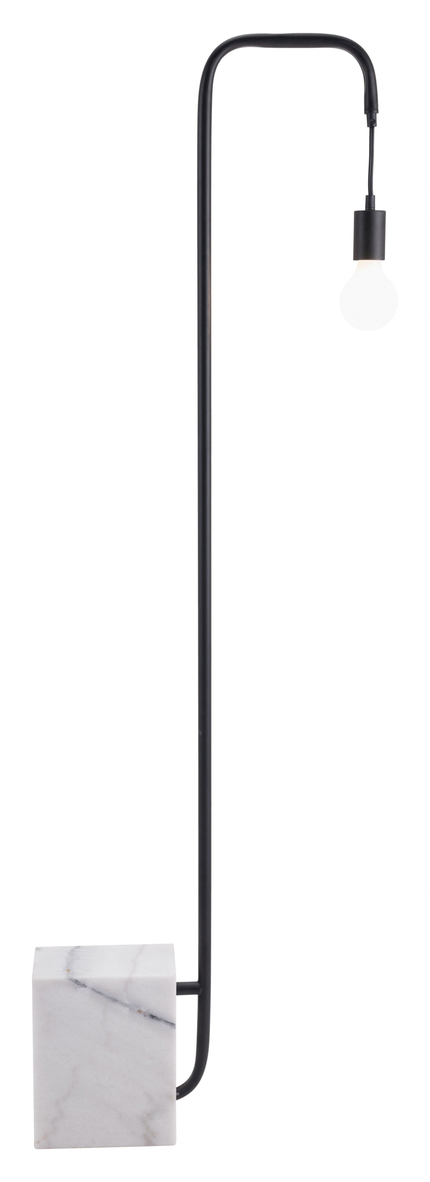 HomeRoots Black Industrial Bulb Floor Lamp With White Marble Base