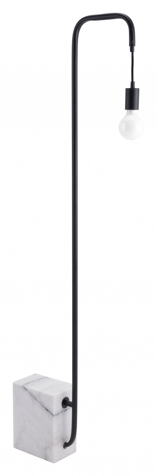 HomeRoots Black Industrial Bulb Floor Lamp With White Marble Base