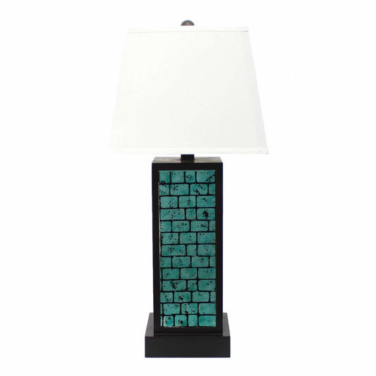 HomeRoots Black Metal Table Lamp With Teal Brick Pattern