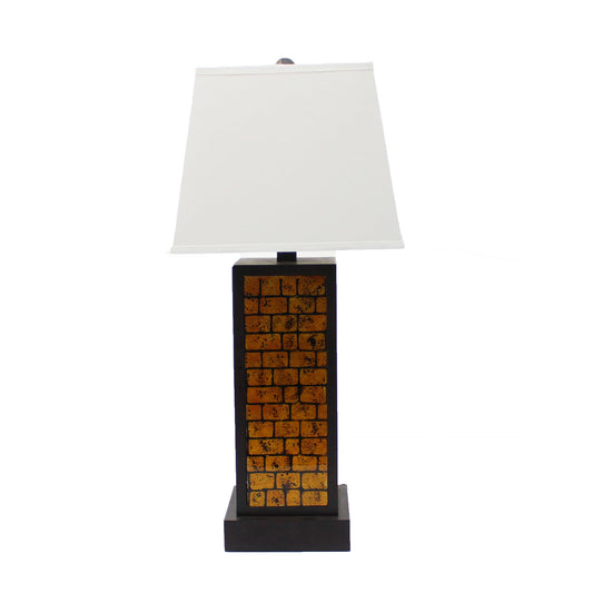 HomeRoots Black Metal Table Lamp With Yellow Brick Pattern