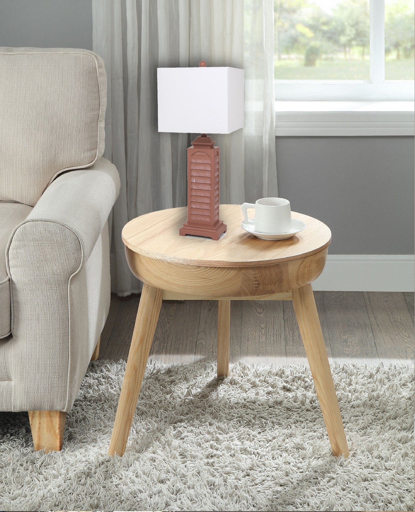 HomeRoots Blush Red Slatted Table Lamps With Square Shade in Set of Two