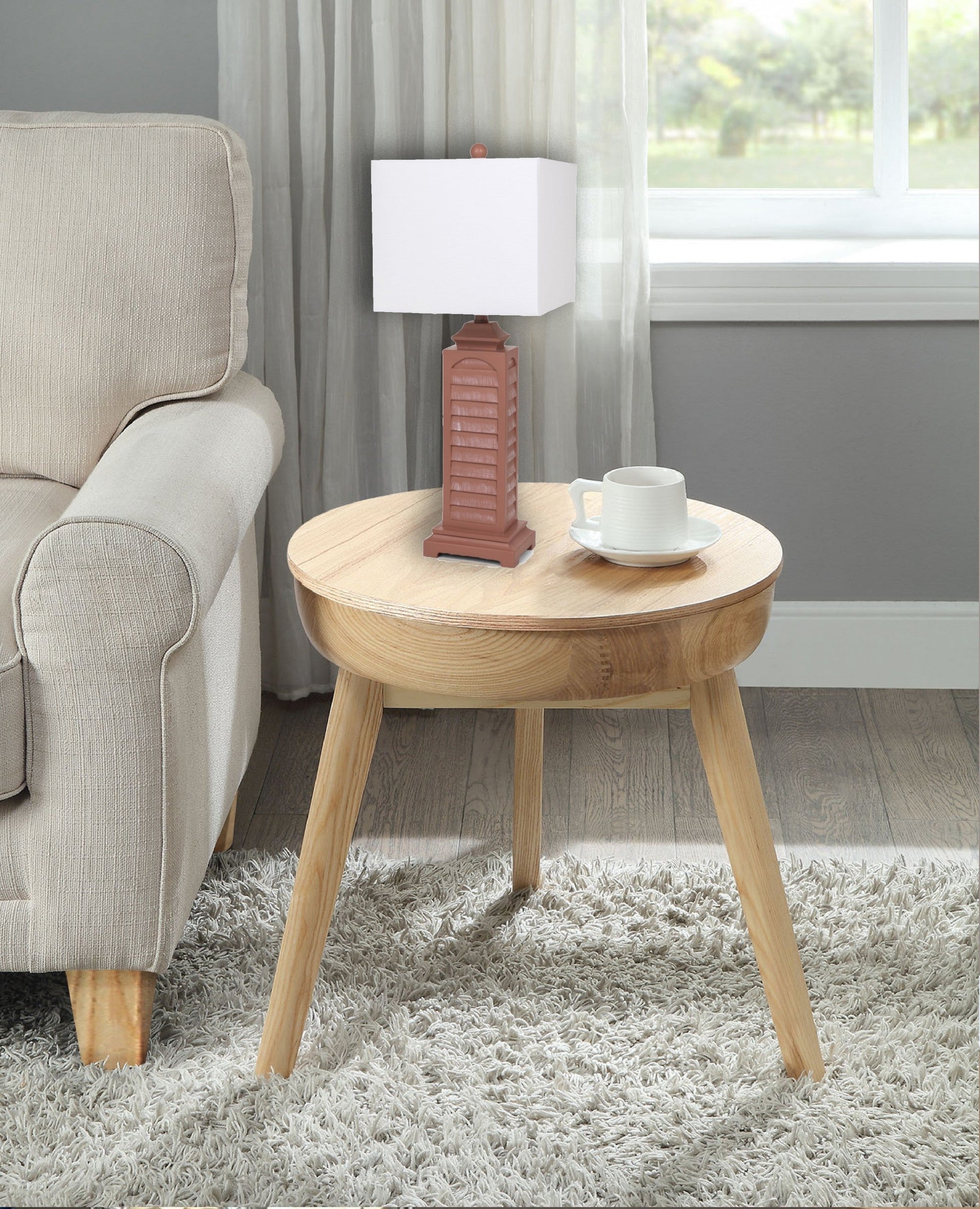 HomeRoots Blush Red Slatted Table Lamps With Square Shade in Set of Two