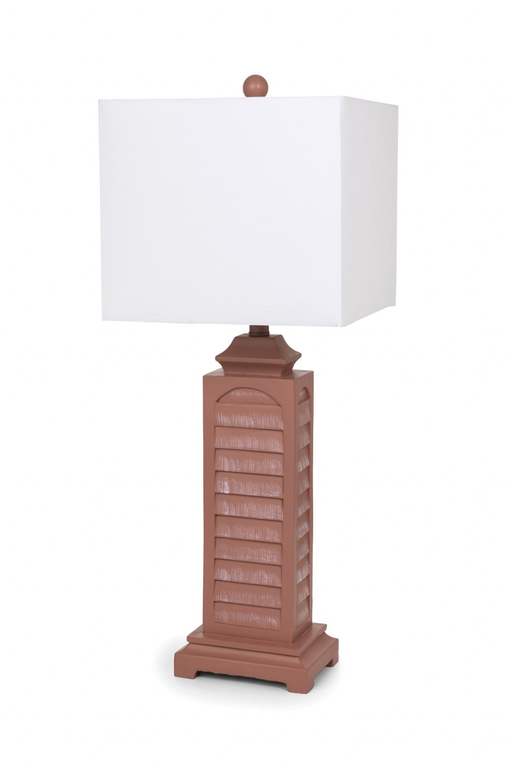 HomeRoots Blush Red Slatted Table Lamps With Square Shade in Set of Two