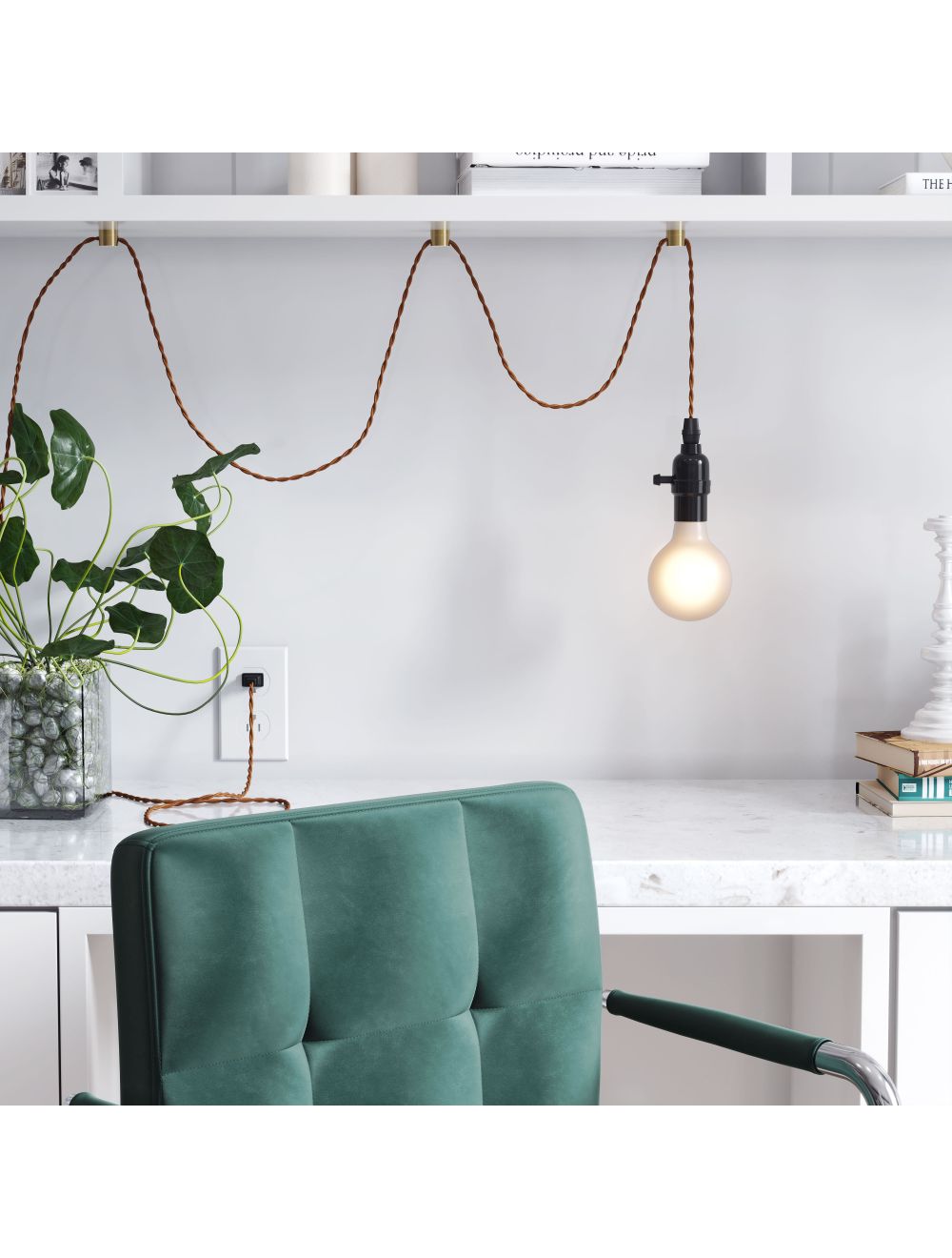 HomeRoots Braid Ceiling Lamp in Vintage Brass Finish