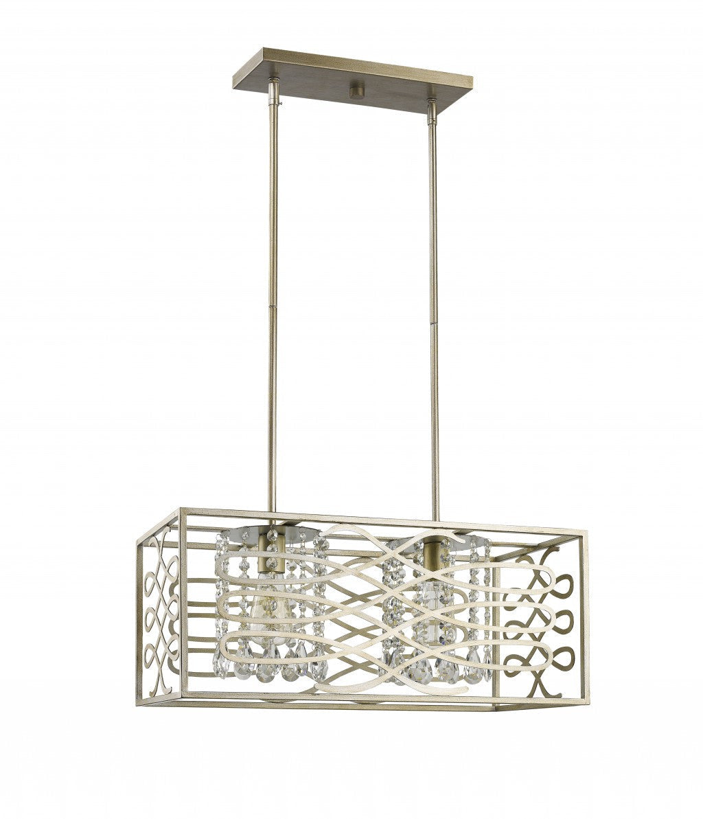 HomeRoots Brax 2-Light Island Pendant With Crystal Accents and Washed Gold Finish