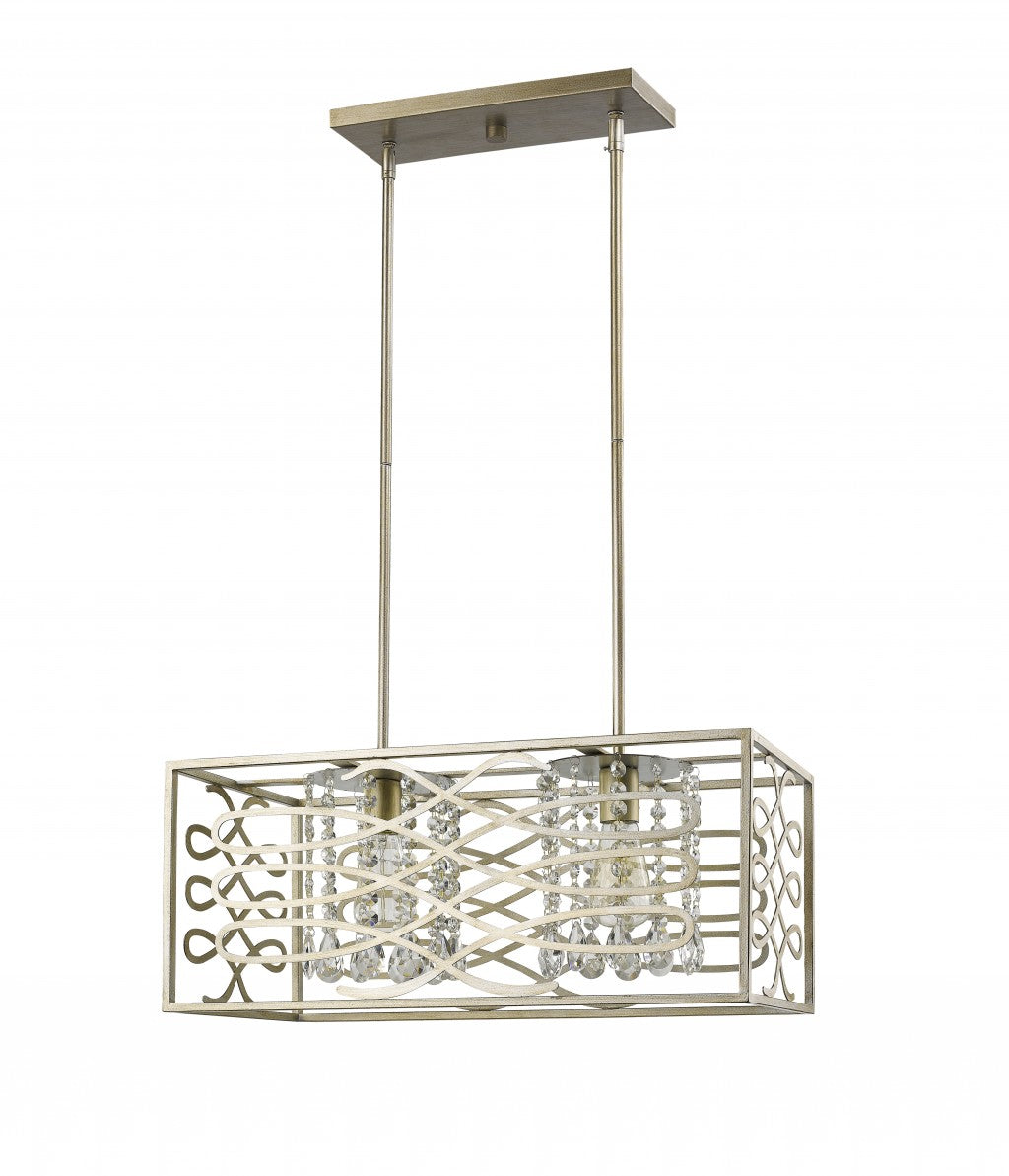 HomeRoots Brax 2-Light Island Pendant With Crystal Accents and Washed Gold Finish