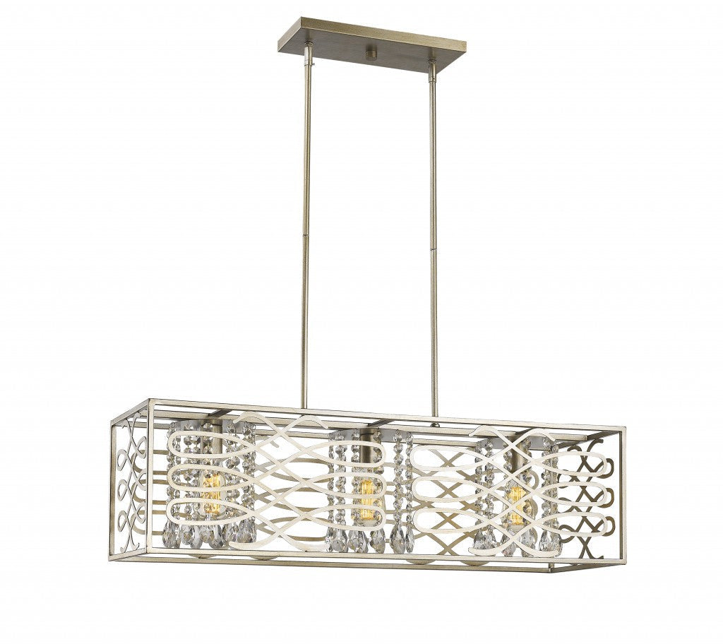 HomeRoots Brax 3-Light Island Pendant in Washed Gold With Crystal Accents