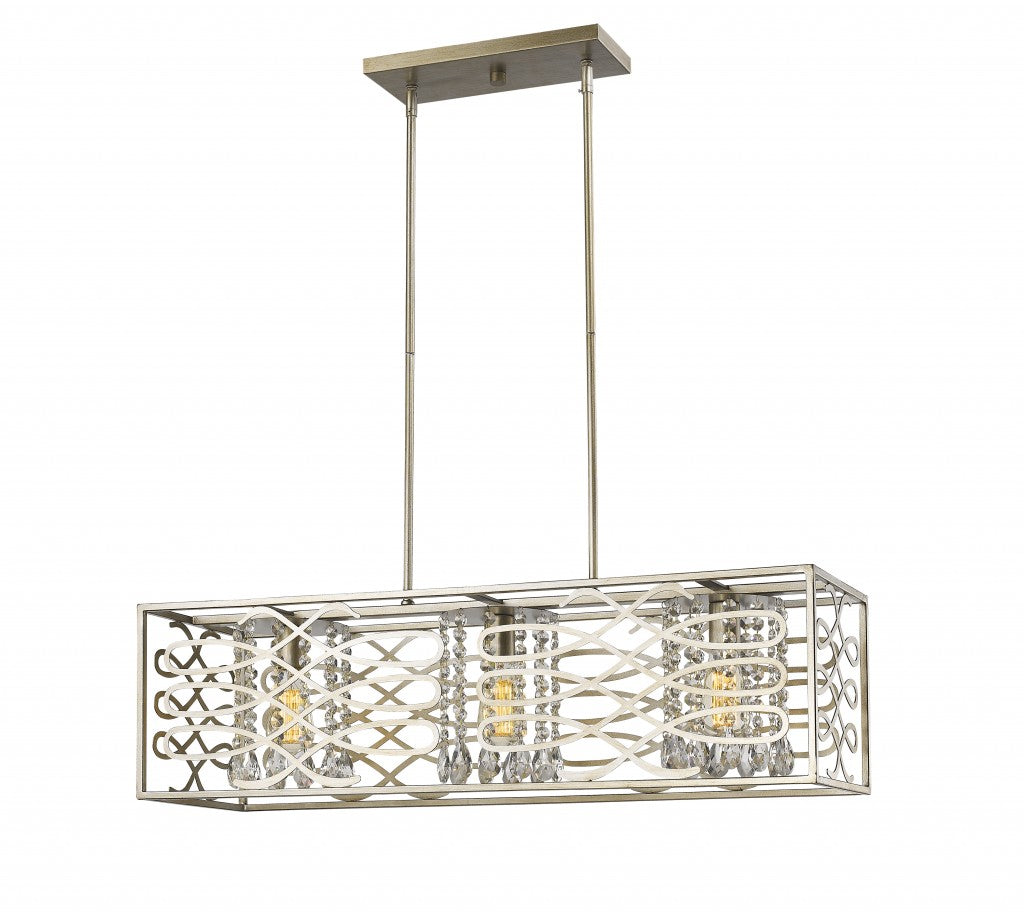 HomeRoots Brax 3-Light Island Pendant in Washed Gold With Crystal Accents