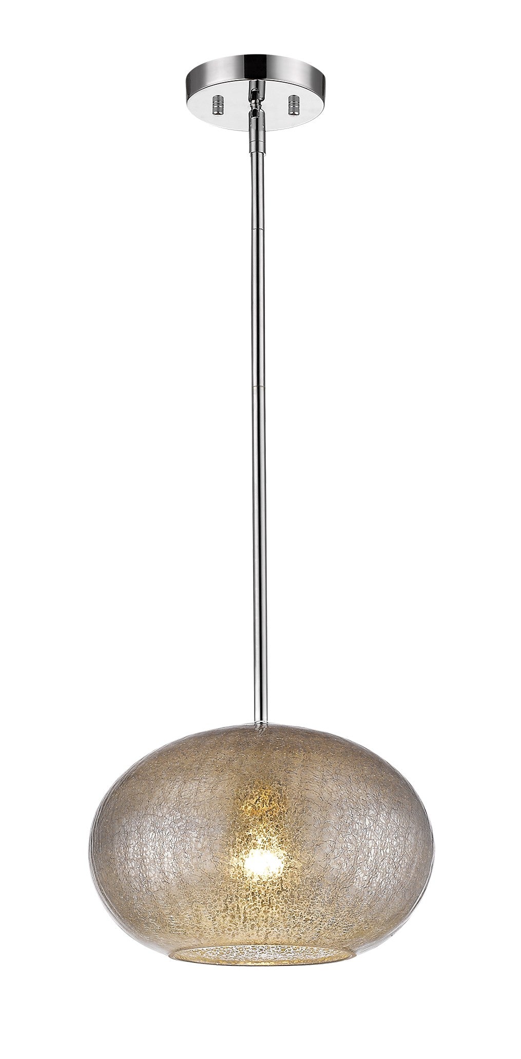 HomeRoots Brielle 1-Light Polished Nickel Pendant With Textured Glass Shade