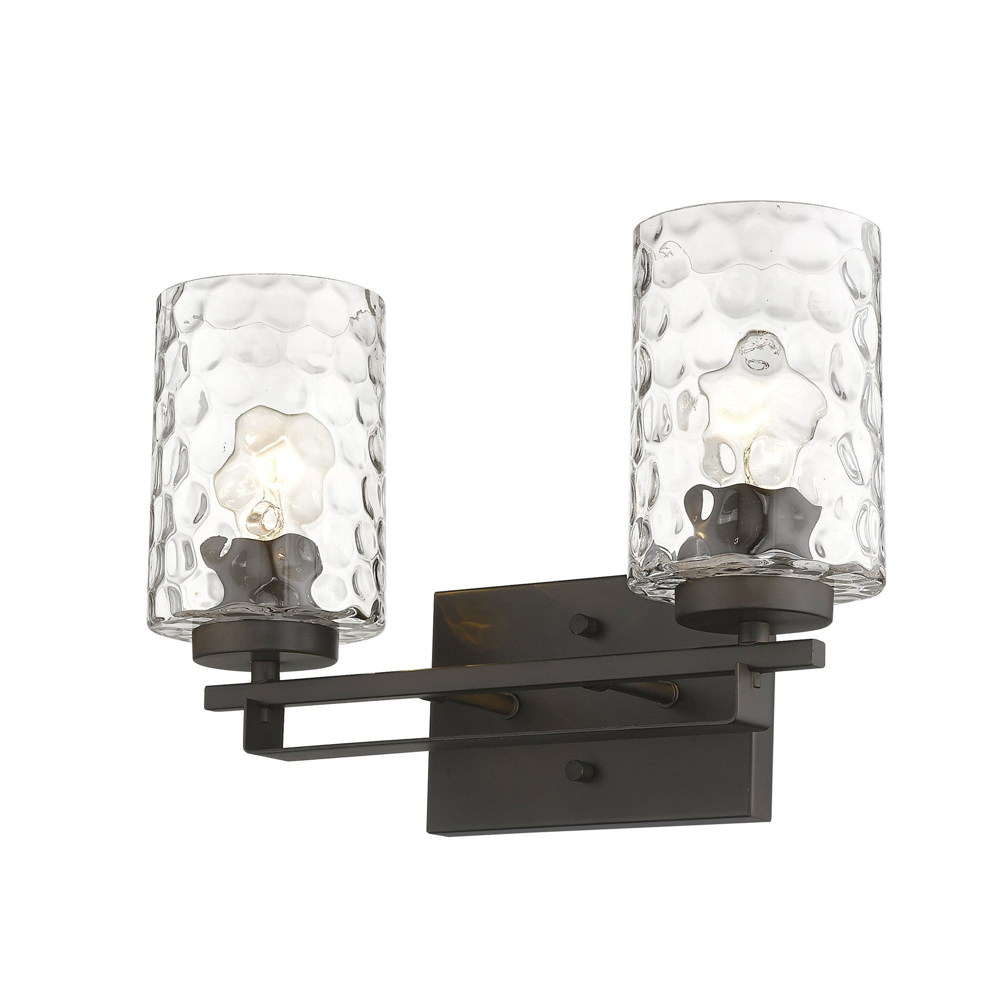 HomeRoots Bronze Metal Two Light Wall Sconce With Pebbled Glass Finish