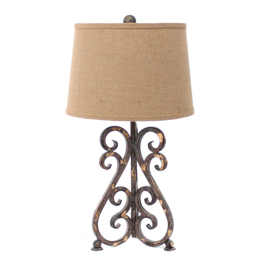 HomeRoots Bronze Vintage Metal Table Lamp With Khaki Linen Shade