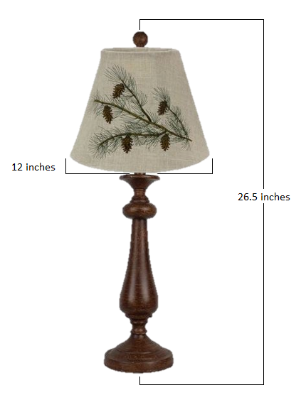 HomeRoots Brown Candlestick Table Lamp With Forest Pinecone Tree Shade