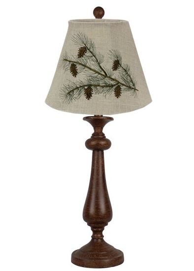 HomeRoots Brown Candlestick Table Lamp With Forest Pinecone Tree Shade