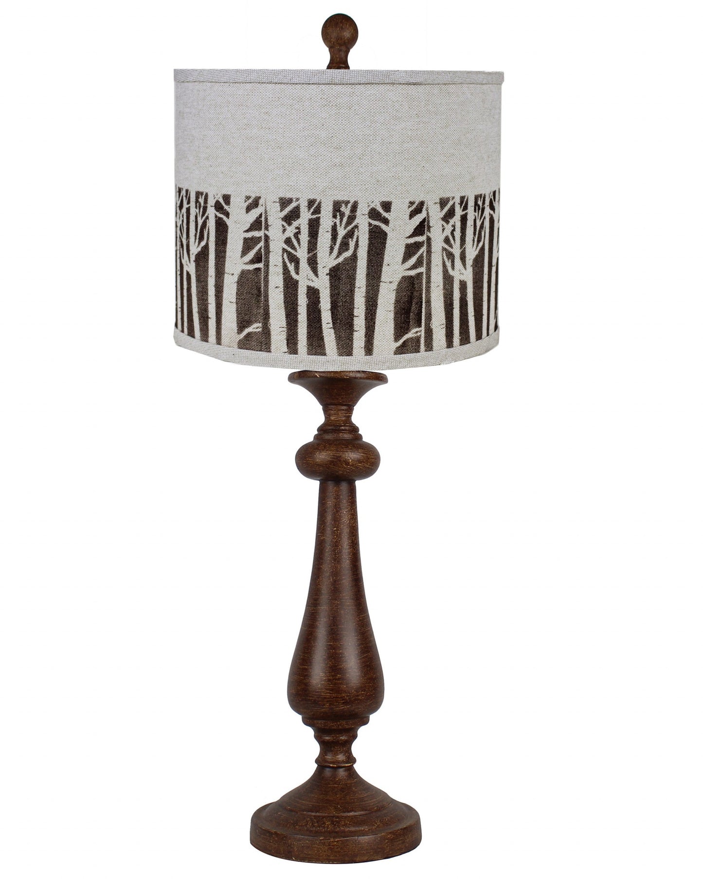 HomeRoots Brown Candlestick Table Lamp With Forest Tree Shade