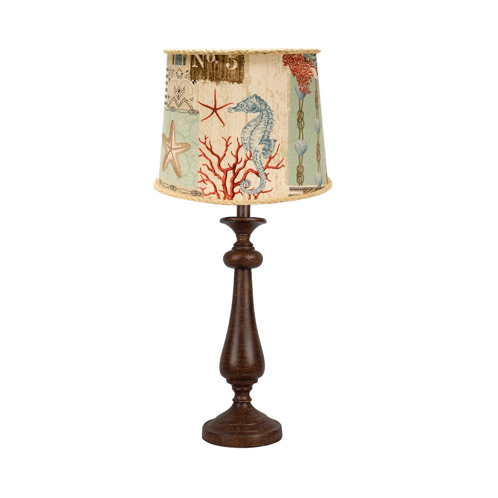 HomeRoots Brown Candlestick Table Lamp With Ocean Postcard Shade