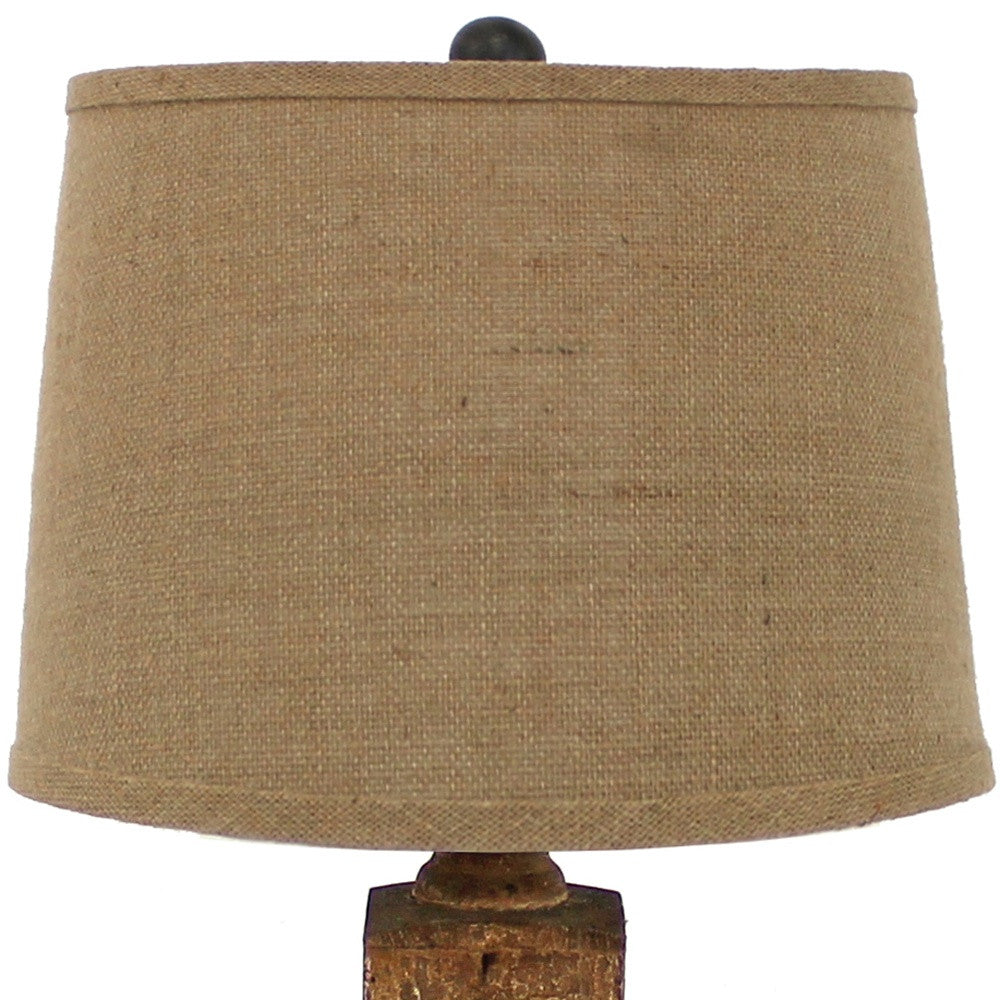 HomeRoots Brown Rustic Table Lamp With Round Linen Shade