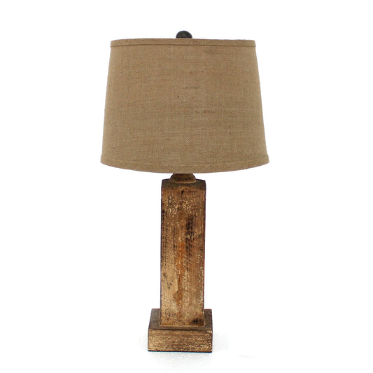 HomeRoots Brown Rustic Table Lamp With Round Linen Shade