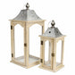 HomeRoots Brown Wood finished Frame Glass and Metal Top Lanterns in Set of Two
