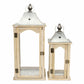 HomeRoots Brown Wood finished Frame Glass and Metal Top Lanterns in Set of Two